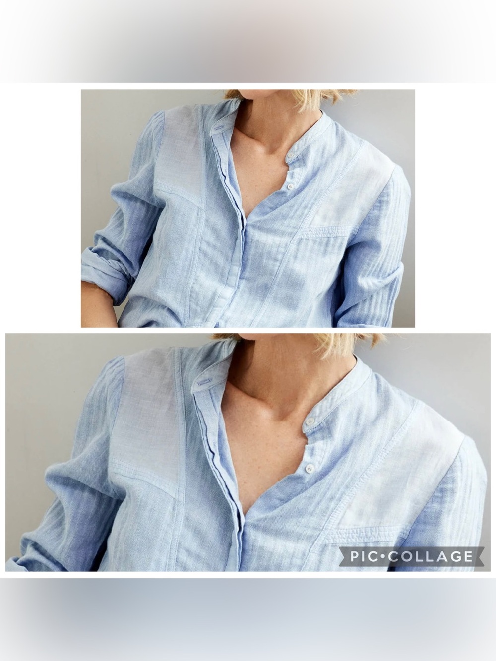 ALC Women’s Light Blue Button Up SUTTON Mandarin Collar Blouse Shirt Size M?